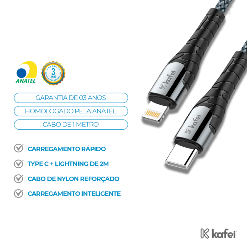 CABO LIGHTNING + TIPO-C NYLON TRANÇADO 2 M